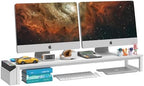 LAND·VOI Dual Monitor Stand Riser,41.5'' Long Monitor Stand for 2 Monitors, Wood and Steel Computer Monitor Stand, Desktop Oraganizer with Pen Holder, Monitor Riser for Desk Computer,Laptop,TV, White by LAND%C2%B7VOI