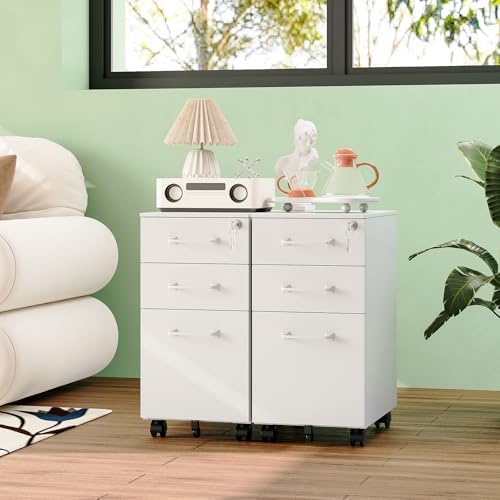 MIIIKO White Filing Cabinet 3 Drawers Under Desk, Metal File Cabinet with Lock for Home Office, Small Mobile File Cabinet for Letter Legal File Folders（Un-Assembled） - Image 2