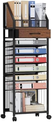 SWTYMIKI 9-Tier Rolling File Cart - Paper Organizer with Drawer and Trays, Wood Desk Office Organizer, Office Organization and Binder Storage for Workspace, Home, School, Espresso by SwtyMiki-TidyHomeSweetLife