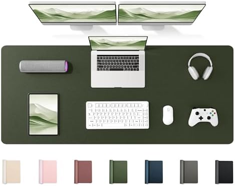 YSAGi 55" x 17" Large PU Leather Desk Mat for Keyboard and Mouse - Waterproof Non-Slip Desk Pad Protector for Office, Home, Writing Desk, Olive Green by YSAGi