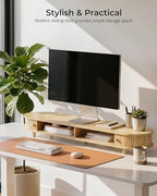 Bamboo Dual Monitor Stand with Storage, 42 Inch Desk Shelf Riser - Image 2