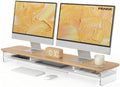 Fenge 42.5" Dual Monitor Stand with Clear Acrylic Legs, Dark Oak by Fenge