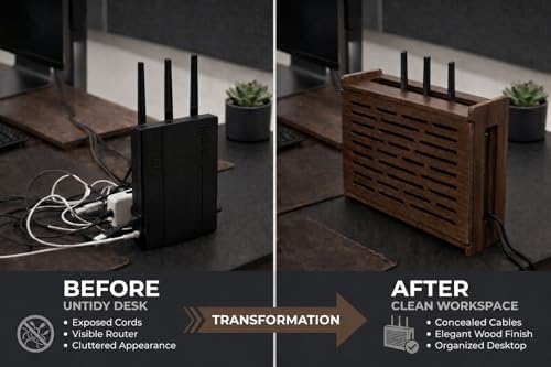 Jacob & Lane Decorative WiFi Box Hider - Bamboo Router and Modem Storage - Wall Mountable Wooden Shelf to Hide Router Modem Box with Cable Management (Up to 11" Tall) (Espresso) - Image 4