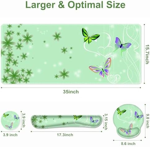 Mint Green Butterflies Florals Mouse Pad, XXL Large Desk Mat Extended Reading Desk pad, 4PCS Non-Slip Rubber Base Computer Big Mousepads for Work, Game, Office, Home Decor Cute Girls Woemn Gifts - Image 3
