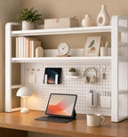 Desk Shelf Organizer with Pegboard & Storage Accessories, 2-Tier Desk Hutch Desktop Storage Rack, Desk Shelf for Office and Home Office White Frame/White Board (3-Tier) 29.5"×9.8"×36.6" by Unknown