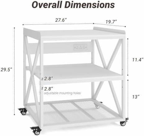 Natwind 3 Tier Printer Stand, 27.6" W x 19.7" D Large Printer Cart,White - Image 3