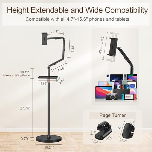Houele Tablet Floor Stand with Page Turner, iPad Floor Stand with Tray - Image 4