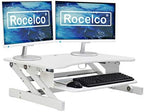 Rocelco 37.5" Deluxe Height Adjustable Standing Desk Converter - Quick Sit Stand Up Dual Monitor Riser - Gas Spring Assist Computer Workstation - Large Retractable Keyboard Tray - White (R DADRW) by Rocelco