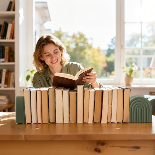 Sage Green 2 Pcs Boho Arch Concrete Bookends for Shelves, Rainbow - Image 6