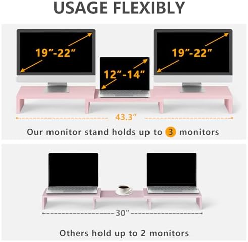 TAVR Dual Monitor Stand Riser, Wooden Computer Monitor Stand for 2 Monitors - Image 5