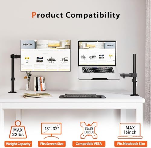 BONTEC Laptop Arm for Desk, 13-32 Inch, 22lbs, VESA 75/100 Compatible - Image 2