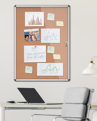 Mifuro 38"x28" Enclosed Bulletin Board, Lockable Weather-Resistant Aluminum Cork Noticeboard for School & Office, Silver Frame w/Cork - Image 2