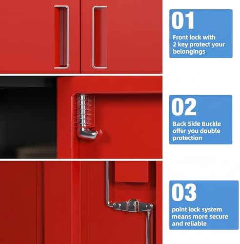SUXXAN 71-Inch Metal Storage Cabinet with Locking Doors,Black-Red - Image 2