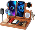 Desk Organizer with 4 Wireless Charging Station for Samsung Devices,27W Dual Wireless Charger Fast Charging for 2 Phones,Galaxy Watch 8/7/6/5/4/3/2,TWS box,Wood Phone Docking Station,Gifts for Men Dad by JuncaiTech