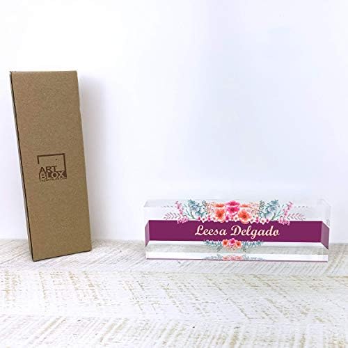 Artblox Office Desk Name Plate Personalized | Custom Name Plates for Desks | Wild Flowers Design On Clear Acrylic Glass | Office Desk Decor - (8" x 2.5") - Image 6