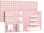 Magnetic Metal Pegboard Wall Organizer Kit, 4 Pack 10 x 10 in Panels Pink by PHXGrove