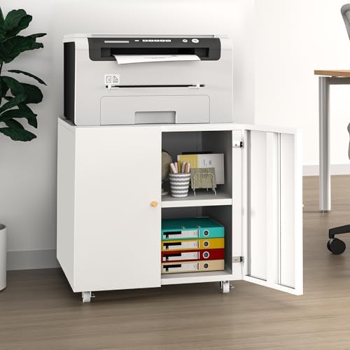 Large Rolling Printer Stand with Storage,Printer Table for Home Office by TEEALUBAN