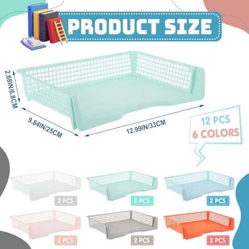 Teenyyou Set of 12 Colorful Classroom Turn in Trays Stackable, Boho - Image 4