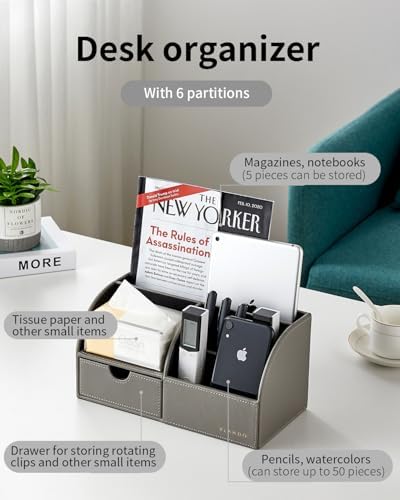 VLANDO Desk Organizer with Drawer for Office, Vanity and Nightstand, Grey - Image 5