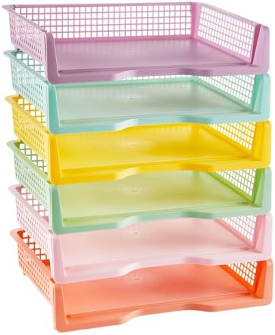 gisgfim 6 Pcs Turn in Trays Classroom Pastel Paper Tray for Classroom Organization and Storage Stackable Plastic Book Baskets Turn in Bins Teacher Organizers for Library Drawers School Office Desk by gisgfim