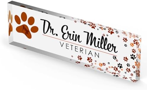Artblox Personalized Office Desk Name Plate and Business Card Holder | Clear Acrylic Glass with Teak Wood Stand | Vet Animal Design Customized with Your Name and Credentials Office Desk Décor - Image 5
