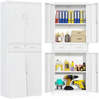 BESFUR Metal Storage Cabinet with 1 Drawer and Adjustable Shelves, 71" H Reinforced Heavy Duty Locking Storage Cabinet for Office, Garage, Home, School, Utility(White) by BESFUR