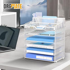 6 Tier Mesh Paper Desk Organizer with Pen Holders, White - Image 6