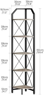 CHOEZON 5-Tier Corner Shelf, Industrial Corner Bookshelf, 59.4" Corner Storage Stand, Plant Stand Display Shelf, Corner Bookcase for Bedroom, Living Room, Home Office, Greige and Black TCJ10BG - Image 2