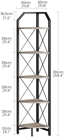 CHOEZON 5-Tier Corner Shelf, Industrial Corner Bookshelf, 59.4" Corner Storage Stand, Plant Stand Display Shelf, Corner Bookcase for Bedroom, Living Room, Home Office, Greige and Black TCJ10BG - Image 2