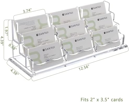 SANRUI Acrylic Business Card Holder for Desk, 9-Slot Horizontal Clear - Image 2