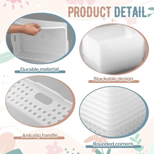 Geetery 6 Pack Classroom Storage Baskets with Handle,Clear - Image 3
