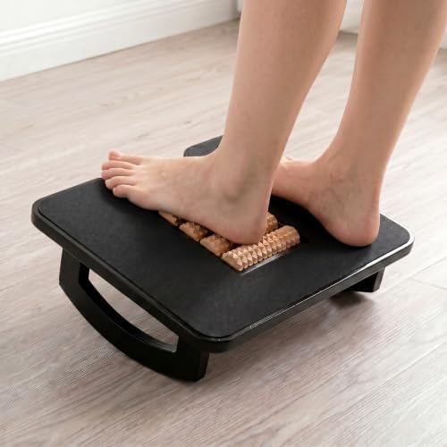 Bamboo Under Desk Foot Rest Foot Stool Rocking Footrest (Black Semicircle) by WISUCART
