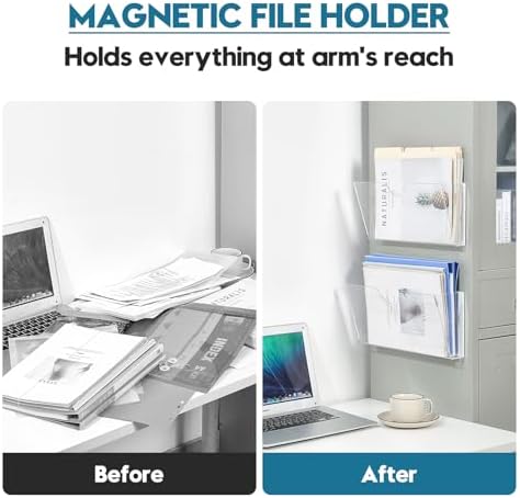 Qozary Clear Acrylic Magnetic File Holder - 2 Pack Magazine Rack for File Cabinets, Magnetic Mail Holder, File Organizer for Refrigerator, White Board, Office - Image 4