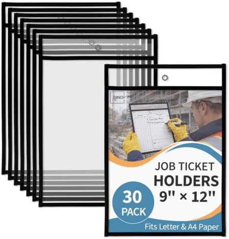Binditek Job Ticket Holders, 30 Pack 12mil PET Dry Erase Pockets, 9x12 Inch by Binditek