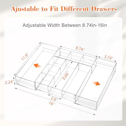 Briwooody Clear Acrylic Drawer Organizer Expandable,10 Compartments,Medium - Image 2