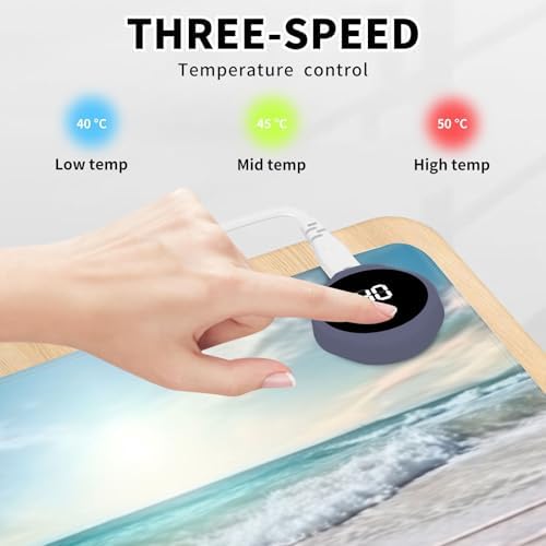 Heated Mouse Pad Hand Warmer, Warm Desk Pad Mousepad Desk Mat with 3 Levels Heating and Auto Shut Down 31.5 x 13 inch PU Leather Warmer Keyboard Mat for Gaming Laptop Office Home, Starfish Beach - Image 3