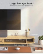 Bamboo Dual Monitor Stand with Storage, 42 Inch Desk Shelf Riser - Image 3