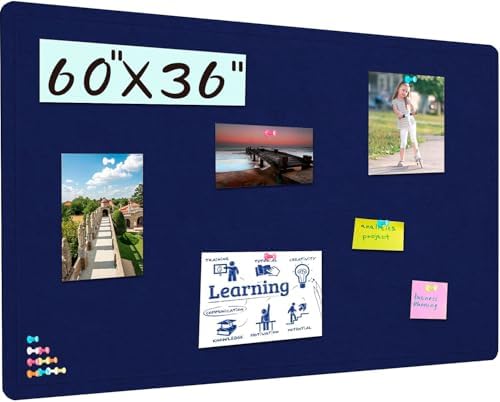 Large Bulletin Board 60" x 36" Felt Cork Board - Decor Pin Board, Dark Blue by Hrrtyueg