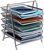 Mind Reader 5-Tier Paper Tray Organizer, Vertical Desktop File Storage Rack, Office, Metal Mesh, Silver 14.5" x 13.8" x 11.5" (Pack of 6) - Image 7