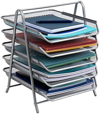 Mind Reader 5-Tier Paper Tray Organizer, Vertical Desktop File Storage Rack, Office, Metal Mesh, Silver 14.5" x 13.8" x 11.5" (Pack of 6) - Image 7