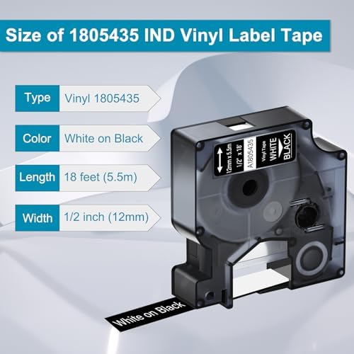 5PK Compatible for Dymo Rhino 1805435 Vinyl Permanent Industrial Label Tape - Image 2