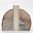 Natural Agate Geode Bookends Pair - 2-3 lbs Heavy Duty Small Crystal Bookends for Shelves | Non-Slip Decorative Book Ends for Heavy Books | Home Office Decor by XMHOME