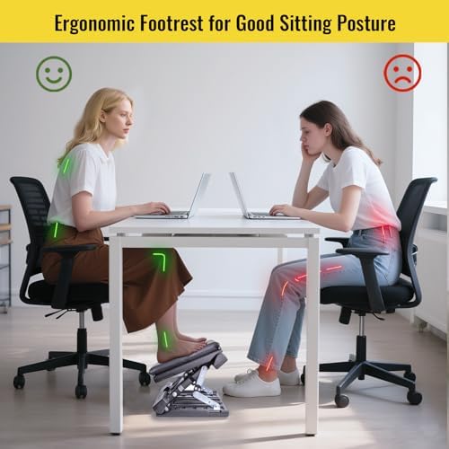 Foot Rest for Under Desk at Work Enlarged, Ergonomic Footrest with Adjustable Height and Angle, Foldable Foot Stool with Removable Pad Massage Beads for Office Gaming Chair Black - Image 6