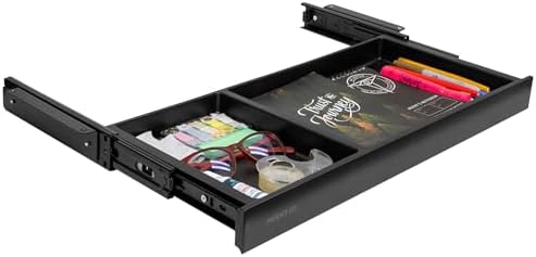Mount-It! Under Desk Drawer Organizer with 2 Compartments, Shallow Low-Profile Slide-Out Desk Tray, 20.7″ x 8.9″ x 1.8″, Pull-Out Pencil Drawer for Traditional & Standing Desks - Black by Mount-It