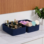 MiniArk Large Shallow Organizing Baskets 15x11x5.1 Inches - Rope Woven Storage Bins for Bathroom, Shelves, Cube Closet, Navy Blue 3 Packs - Image 6