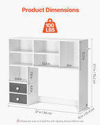 VEVOR Desktop Bookshelf, 3-Tier Desktop Storage Organizer, 37" x 10" x 31.1" Office Storage Rack Wood Display Shelf, Desktop Bookshelf Hutch with 2 Fabric Drawers, for Office, Home & Dorm, White - Image 3