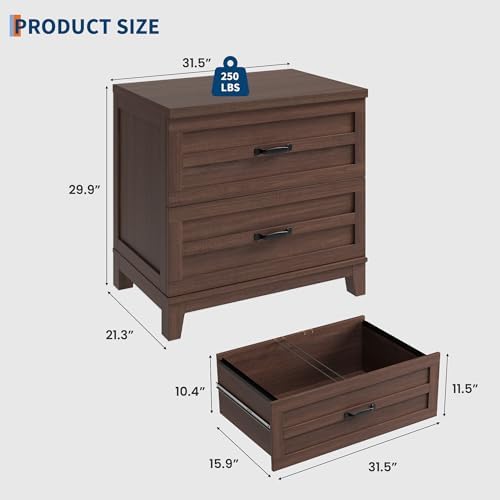 Garvee 2 Drawer Farmhouse Lateral File Cabinet for Home Office, Deep Filing Drawers Fit Legal Letter & A4 Hanging Files, Wide Storage Cabinet with Heavy-Duty Frame & Spacious Top, Retro Brown - Image 2