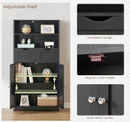 Iwell Tall Storage Cabinet, Black Storage Cabinet & Adjustable Shelves, Bathroom Cabinet for Living Room, Dining Room, Entryway, Black - Image 7