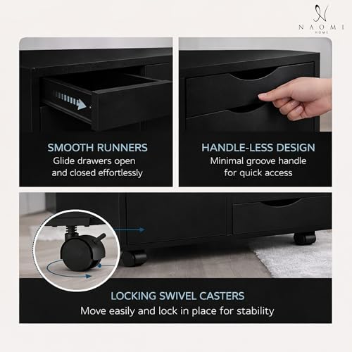 Naomi Home Amy 5-Drawer Rolling Office File Cabinet - Black - Image 3