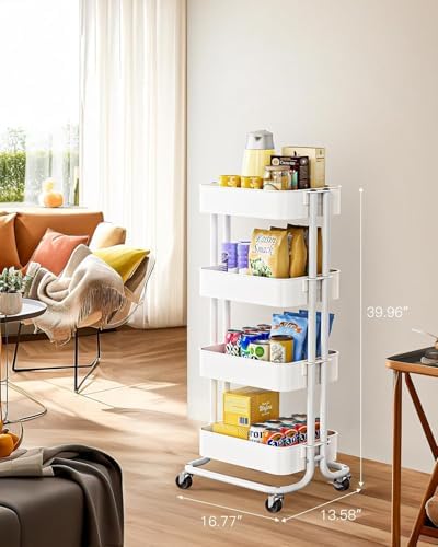 Pipishell 4 Tier Metal Rolling Utility Cart with 2 Lockable Wheels, White - Image 2